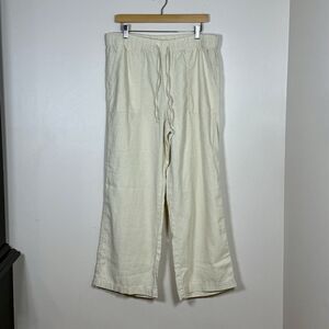 GAP Womens Linen Blend Pull On Chino Pants L Beige Cream Drawstring Wide Leg